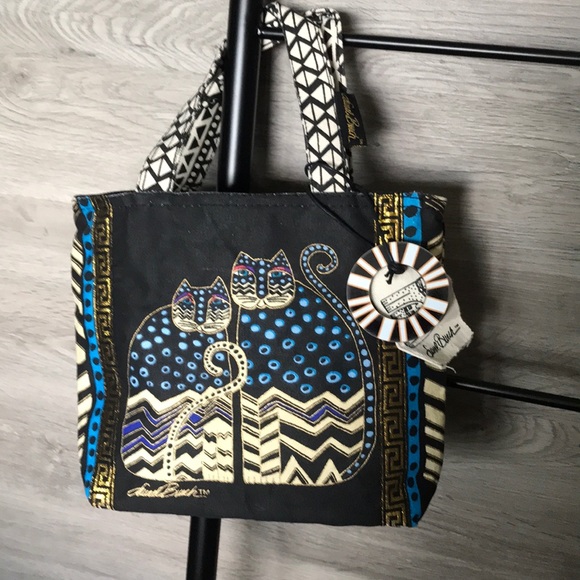 Laurel Burch Handbags - NWT-Laurel Burch Black/Blue Polka Dots Cats Bag